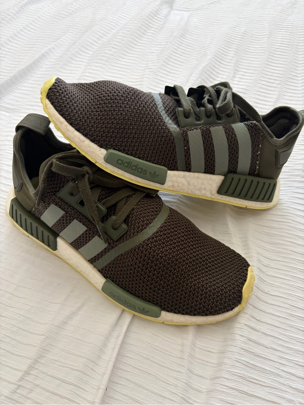 adidas NMD Olive Green KniT with Yellow Accents